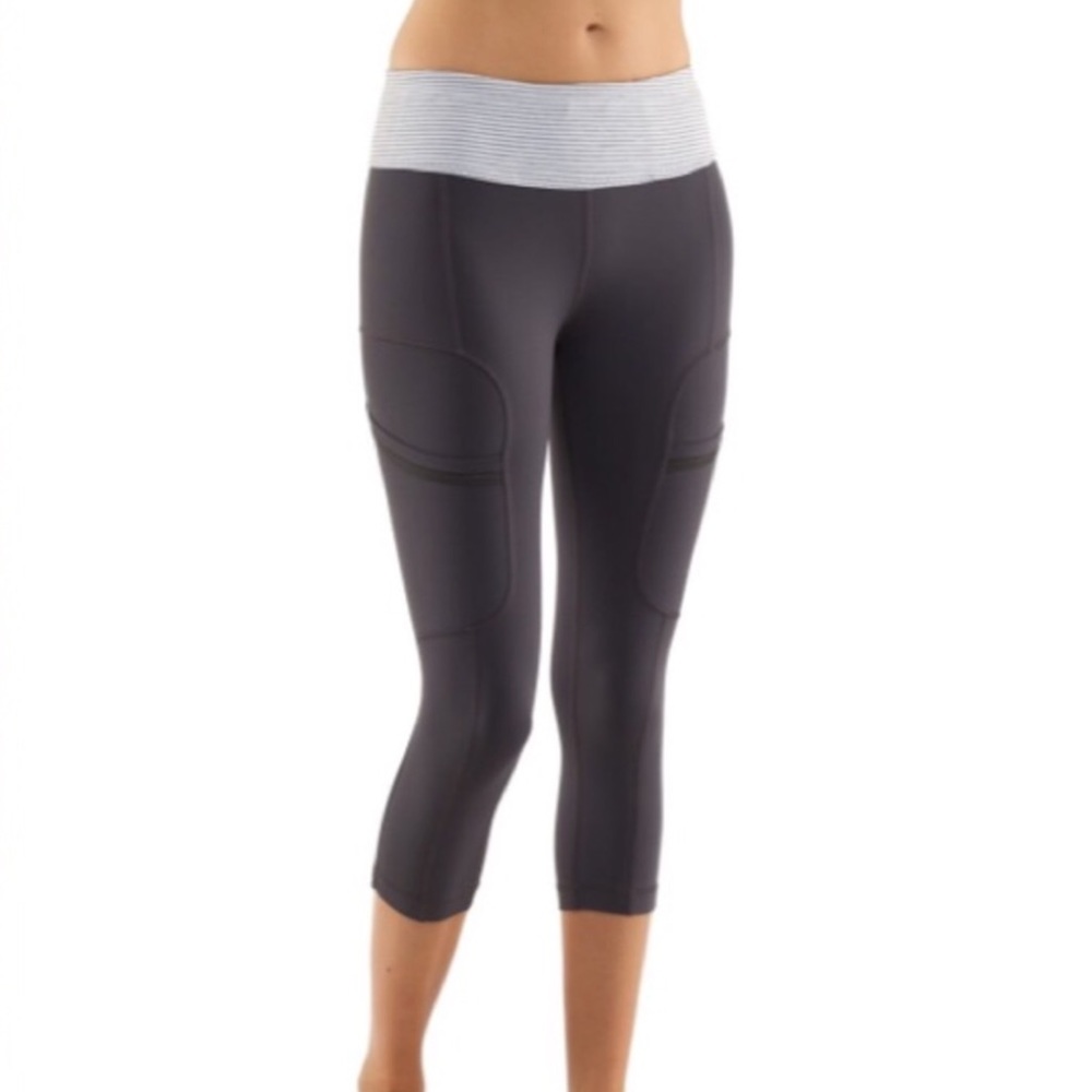 Lululemon Run Your Heart Out Crop Coal Grey Stripe